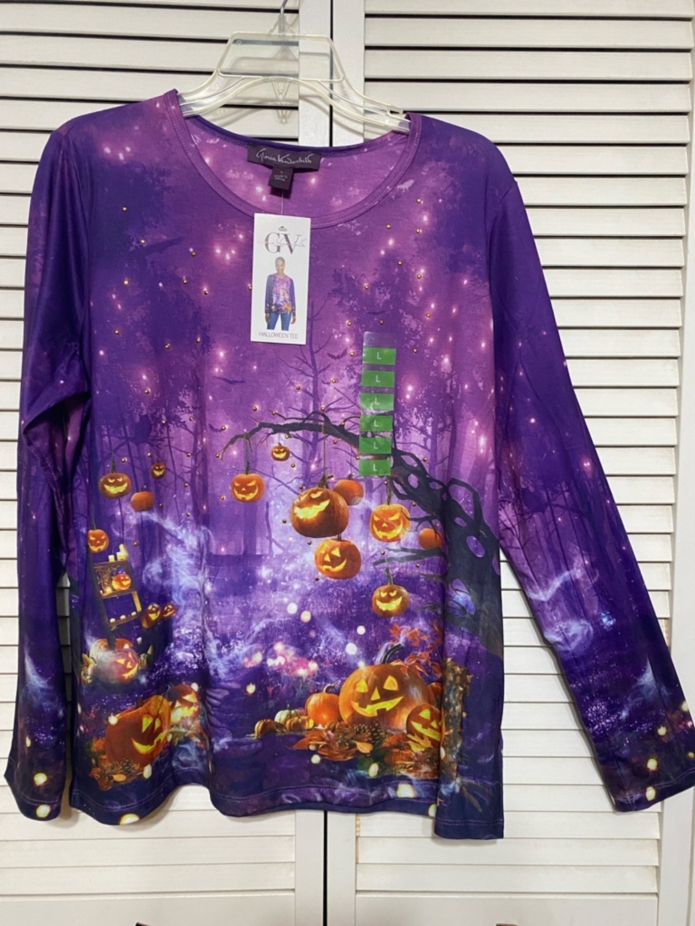 Gwen & Vera Purple Halloween Pumpkin Long Sleeve Top